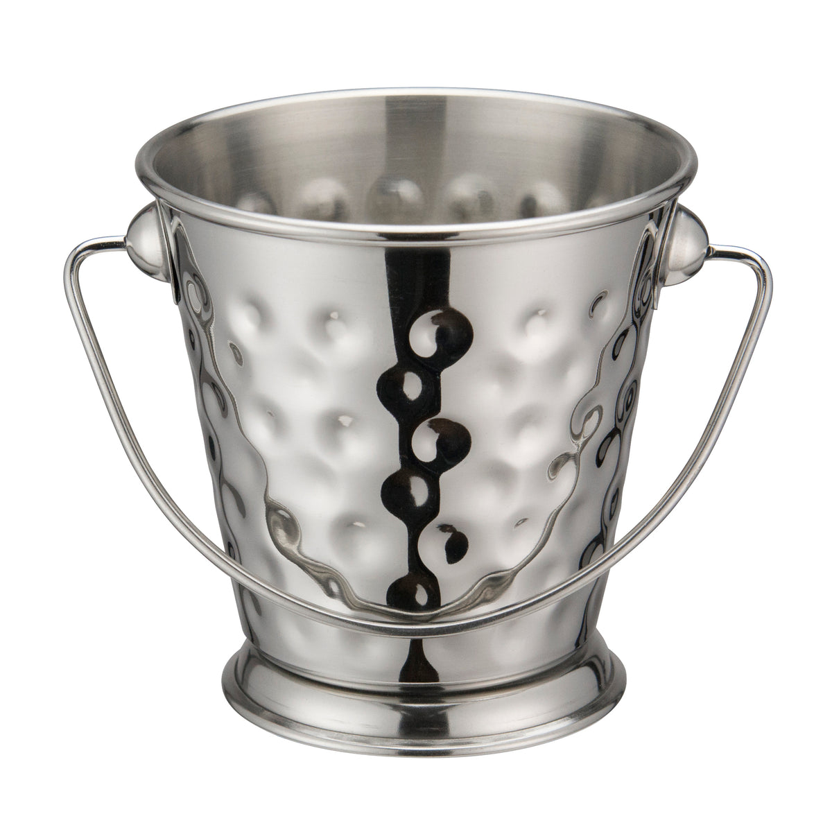 Winco DDSA-102S 3 1/2" x 3 5/8" Hammered Stainless Steel Mini Pail with Handle | 1 qt (and under)