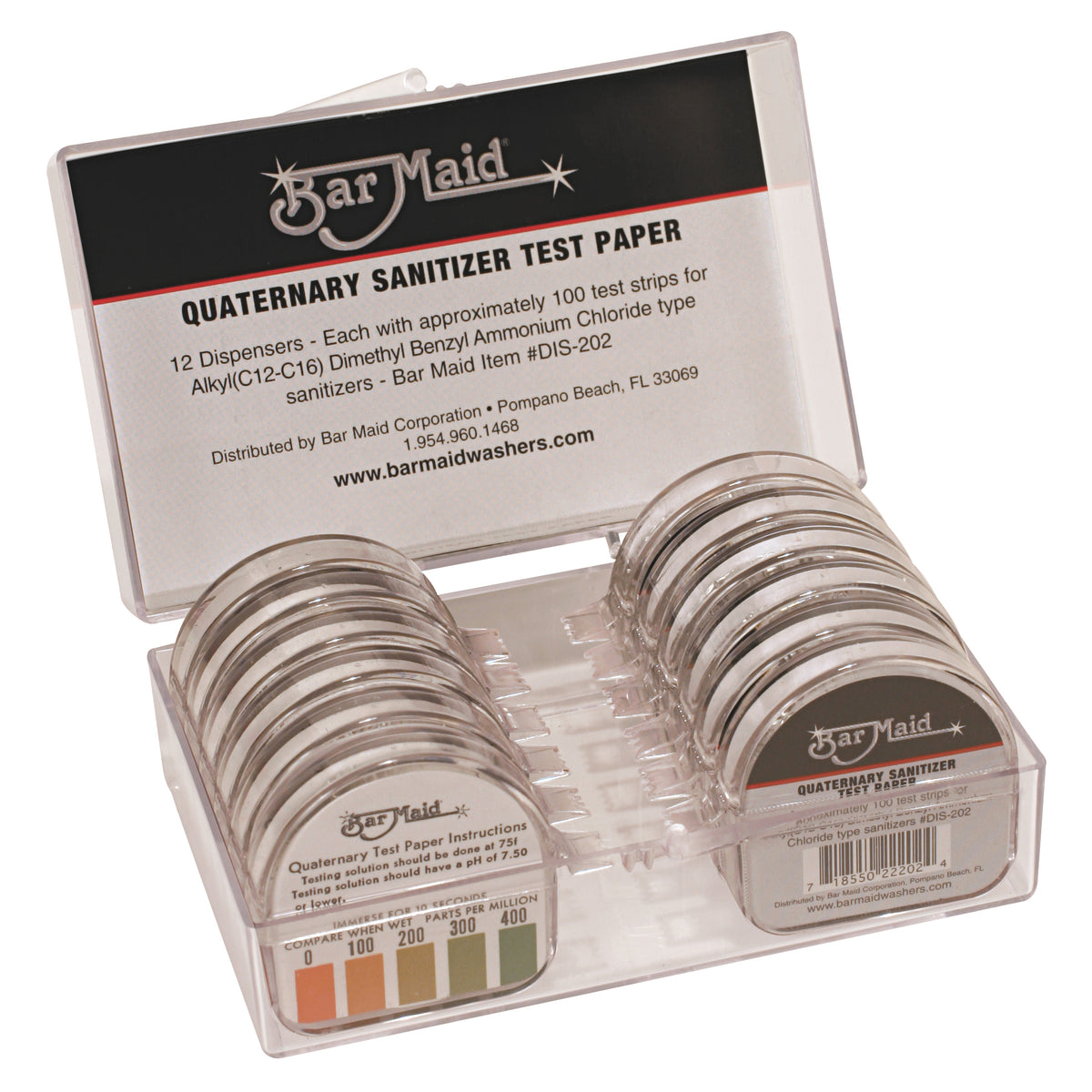 Winco DIS-202 Bar Maid, Sanitizer Test Strips Dispenser, Quaternary Strips, 100 Strips Per Dispenser - 12 Dispenser Per Box