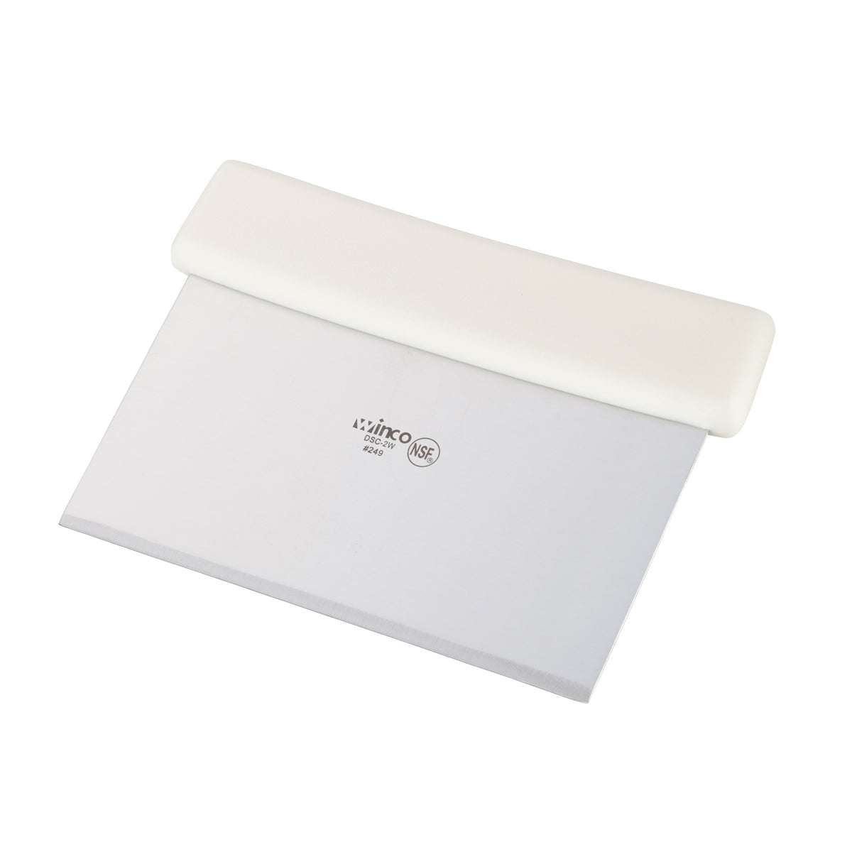 Winco DSC-2W Dough Scraper with Stainless Steel Blade, White Plastic Handle - 6" x 3"