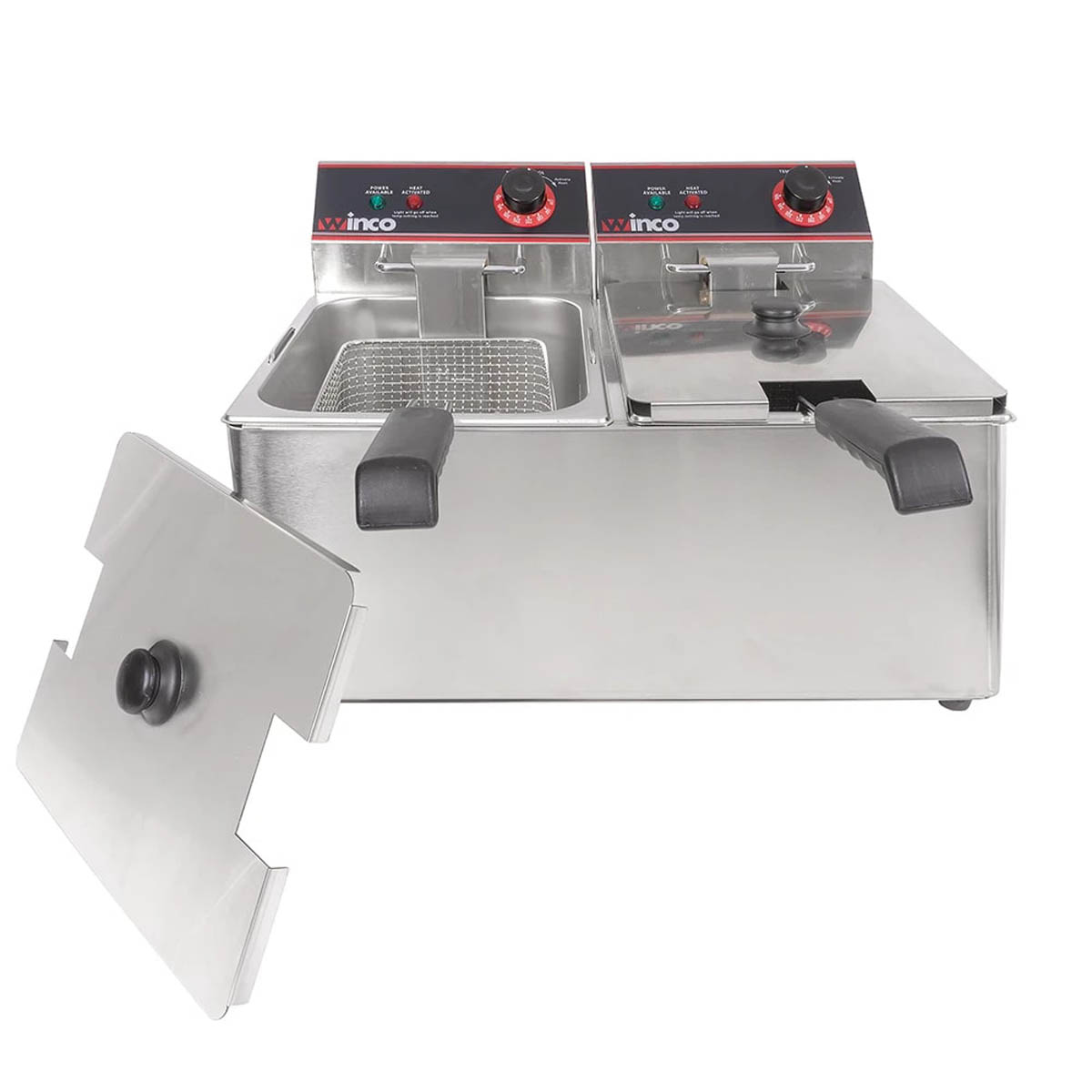 Winco EFT-32 Split Pot 32 lbs Countertop Electric Fryer, 120v/60/1-ph, (2) 1750 watts | 21.25" Wide