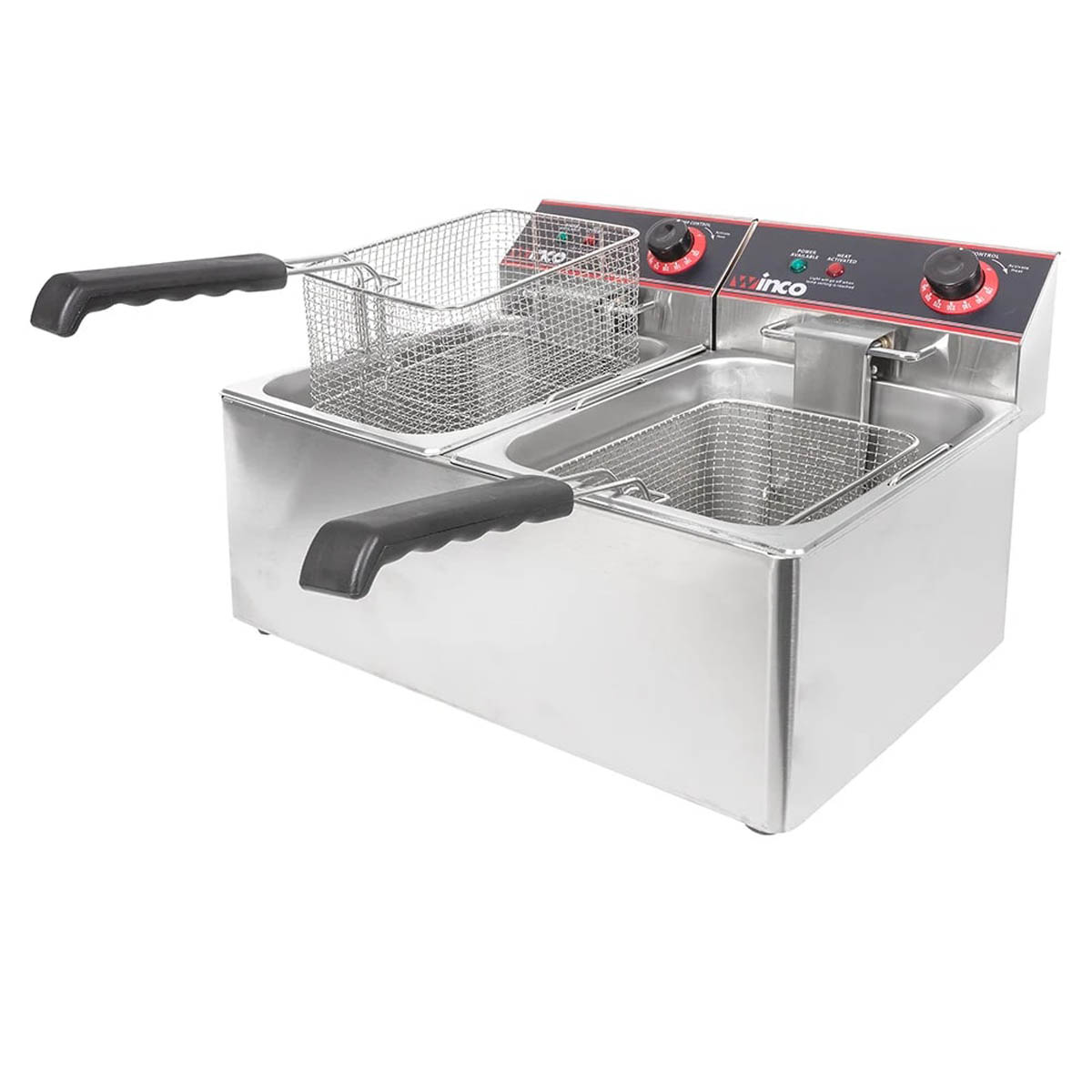 Winco EFT-32 Split Pot 32 lbs Countertop Electric Fryer, 120v/60/1-ph, (2) 1750 watts | 21.25" Wide
