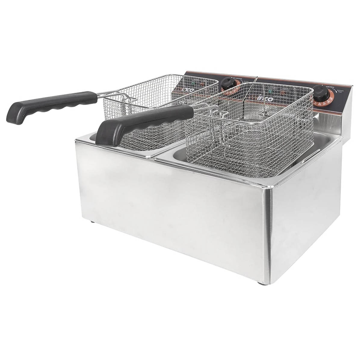 Winco EFT-32 Split Pot 32 lbs Countertop Electric Fryer, 120v/60/1-ph, (2) 1750 watts | 21.25" Wide