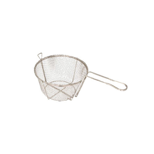 Winco FBR-9 9 1/2" x 5 3/4" Nickel-Plated Round Coarse Mesh Fry Basket | chrome/nickel plated