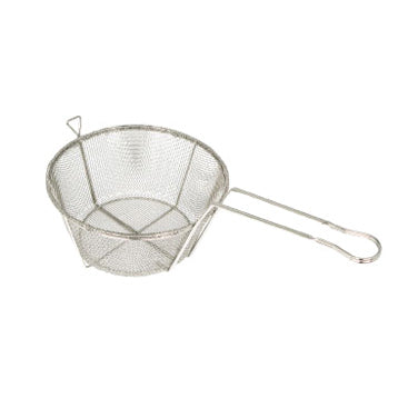 Winco FBRS-9 9 1/2" x 5 3/4" Nickel-Plated Round Mesh Fry Basket | aluminum housing