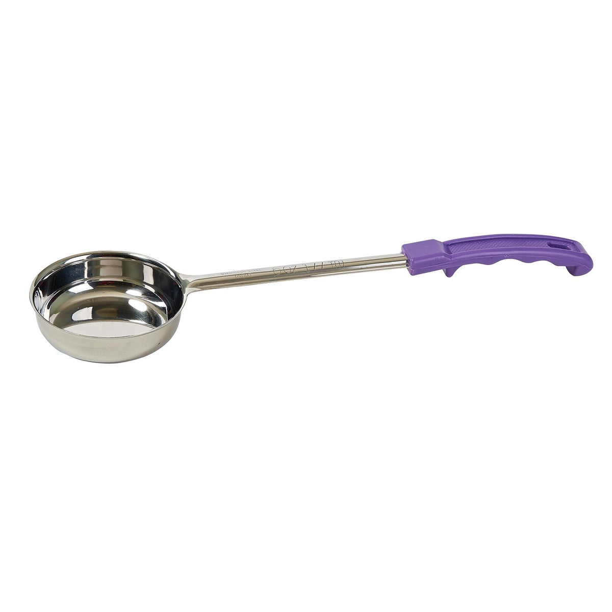 Winco FPS-2P 2 oz. One-Piece Solid Food Portioner, Purple Handle, Allergen Free | stainless steel with plastic handle