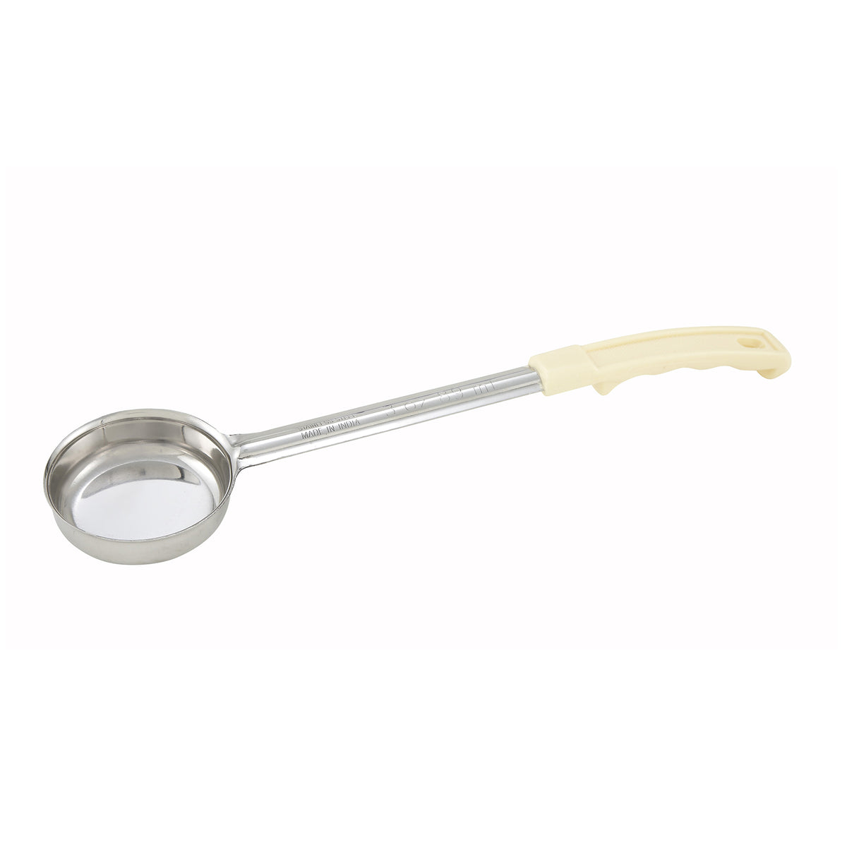 Winco FPS-3 3 oz. One-Piece Solid Food Portioner, Ivory Handle | stainless steel with plastic handle