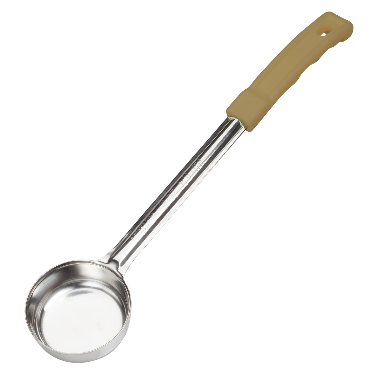 Winco FPSN-3 3 oz. One-Piece Solid Food Portioner, Tan Handle, Prime | stainless steel with plastic handle