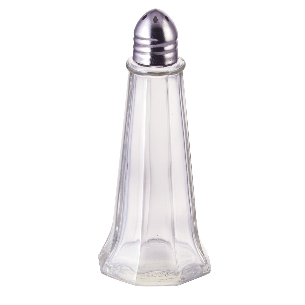 Winco G-110 1 oz Glass Salt & Pepper Shaker, Tower, Stainless Steel Top, Glass Jar - 1 Dozen