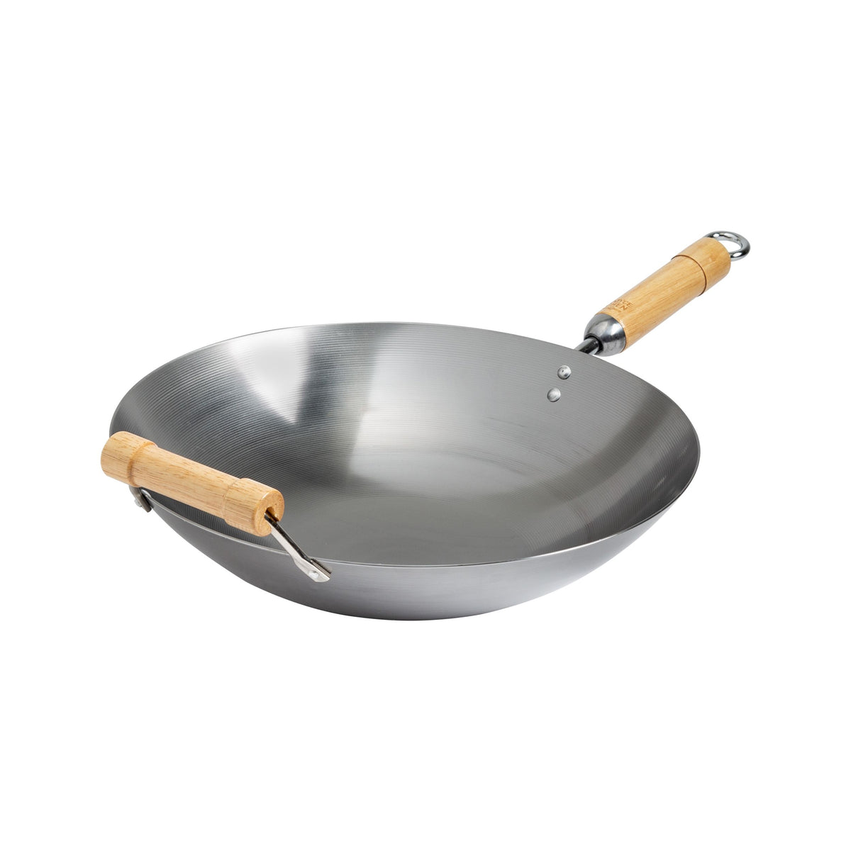 Winco J20-1140 Joyce Chen Uncoated Carbon Steel Round Bottom Wok with Birch Handles, 14"