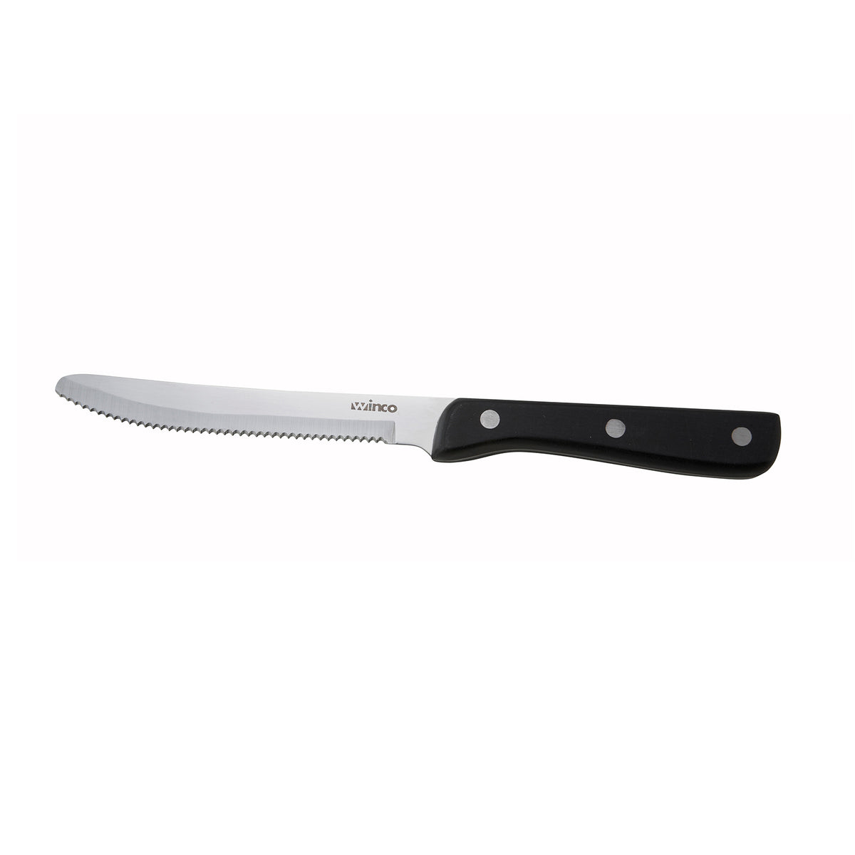 Winco K-80P Jumbo Steak Knife, 9.5" OAL, 5" Stainless Blade, Round Tip, Solid POM Handle - 1 Dozen
