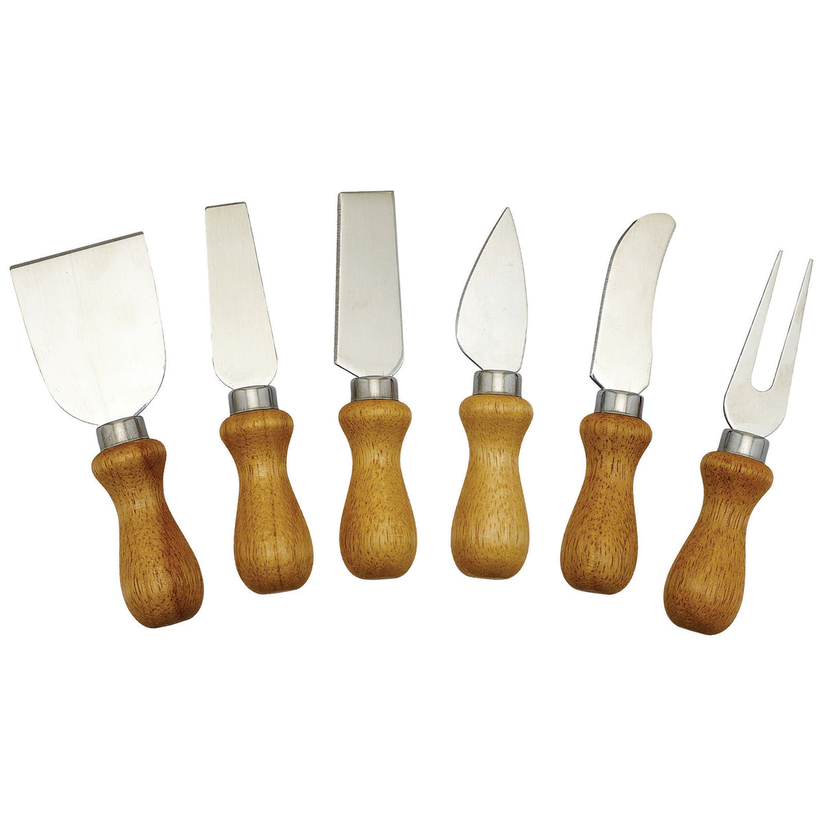 Winco KCS-6W Cheese Knife Set with Wooden Handles and Stainless Steel Blades - 6/Set | 0" Wide