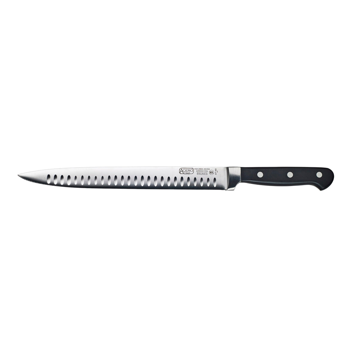 Winco KFP-101 Acero Stainless Steel Slicer Knife w/ Granton Edge & Black Handle