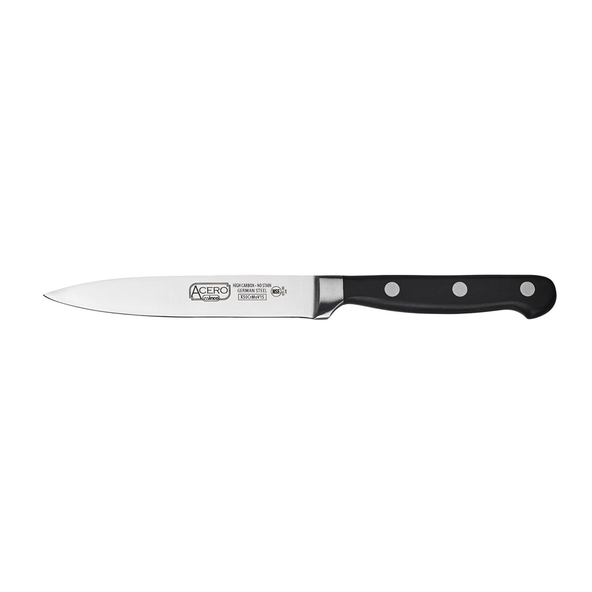 Winco KFP-50 5" Acero Stainless Steel Forged Utility Knife with Black Handle