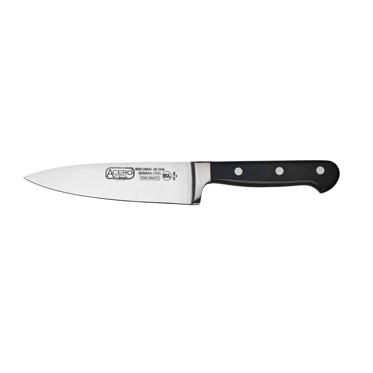 Winco KFP-60 Acero 6" Stainless Steel Chef's Knife w/ Black Handle, 1 Piece Full Tang | aluminum housing