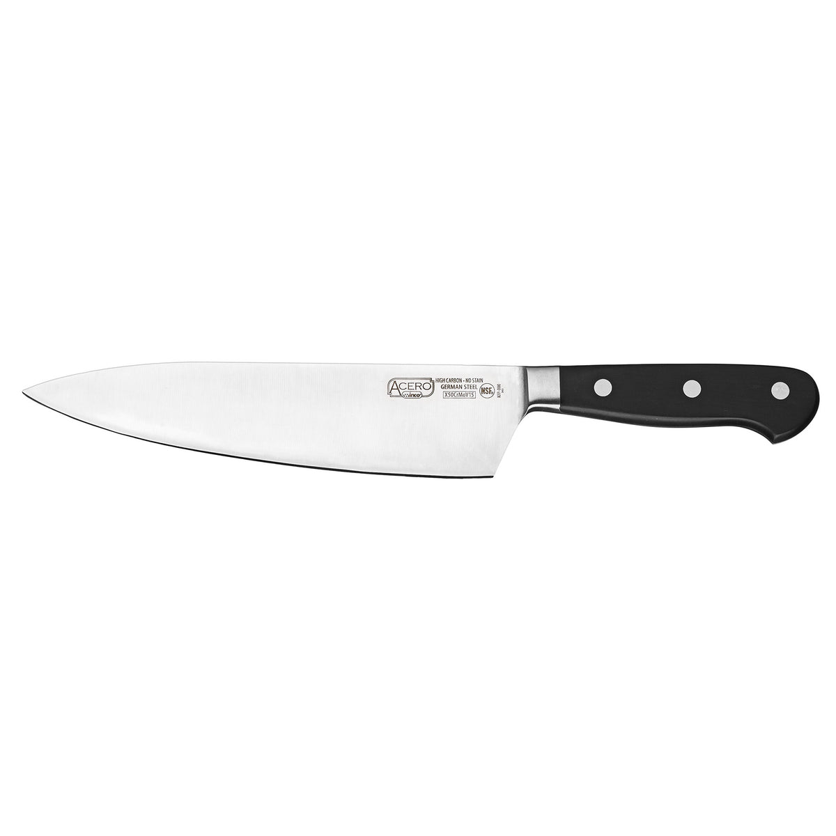 Winco KFP-85 Acero 8" Steel Chef's Knife with Short Bolster, POM Handle | aluminum housing