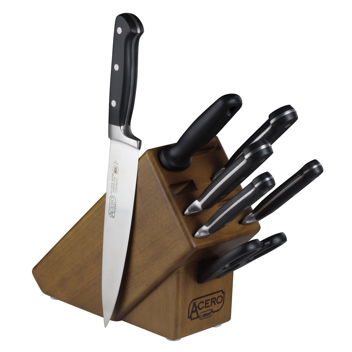 Winco KFP-BLKA Acero 8-Piece NSF Knife Block Set with knife set, Shears and Sharpening Steel | 0" Wide
