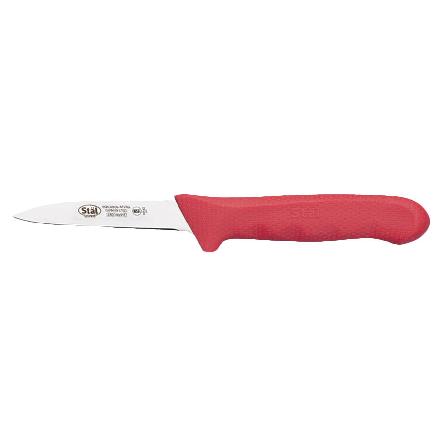 Winco KWP-30R 3-1/4" Stamped Paring Knife, 3" Carbon Steel Blade, Red Plastic Handle, NSF - 2/Pack
