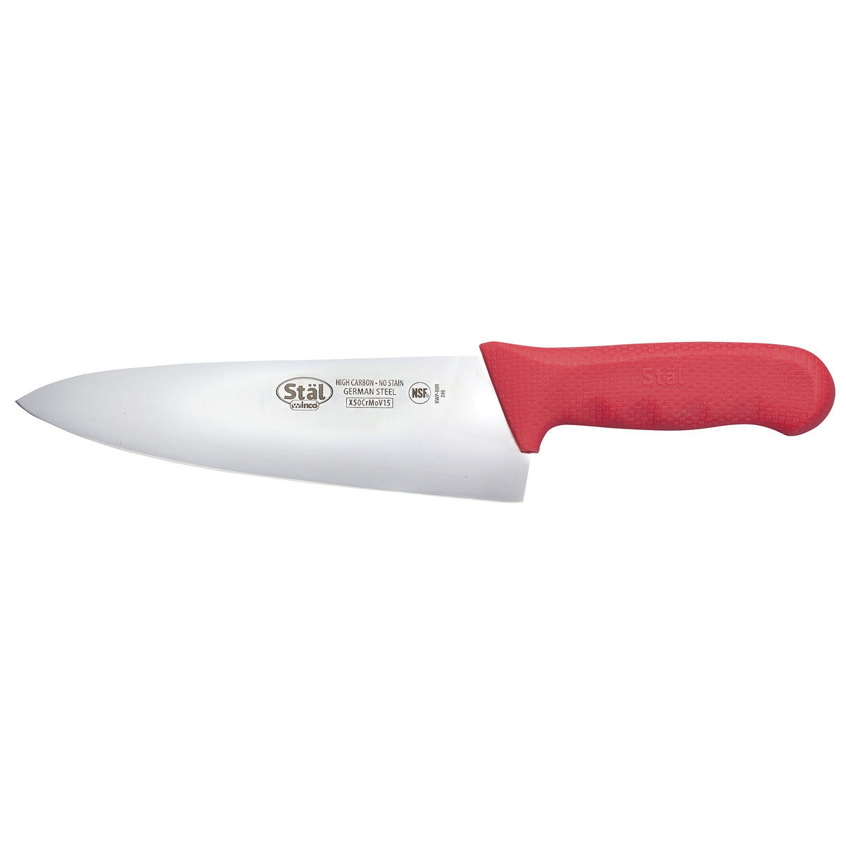 Winco KWP-80R 8" Stäl Steel Chef's Knife w/ Red Handle | aluminum housing