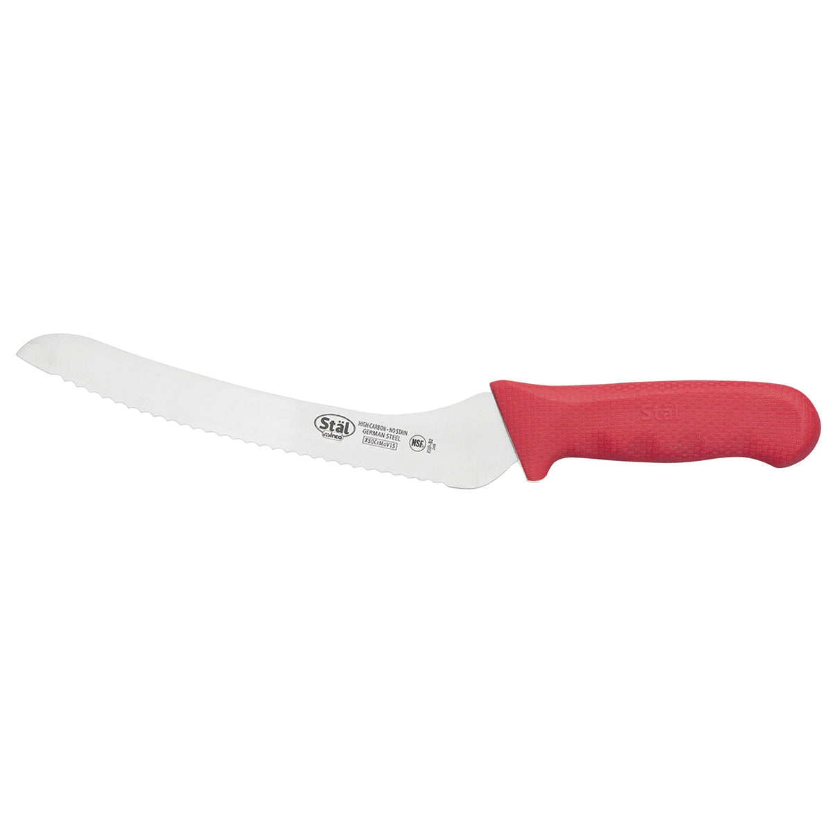 Winco KWP-92R 9" Stainless Steel Offset Serrated Bread Knife w/ Red Handle