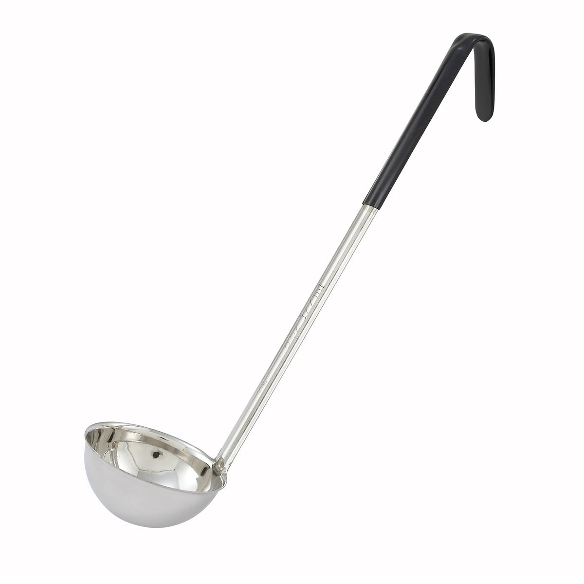 Winco LDC-6 Stainless Steel 15 1/2" 1 Piece 6 oz. Serving Ladle w/ Black PVC Coated Handle | 6 to 8 oz