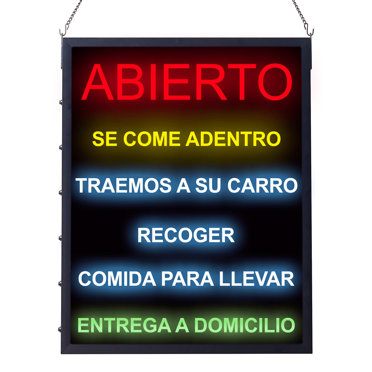 Winco LED-21 "Abierto," "Se Come Adentro," "Traemos A Su Carro," "Recoger," "Comida Para Llevar," LED Sign