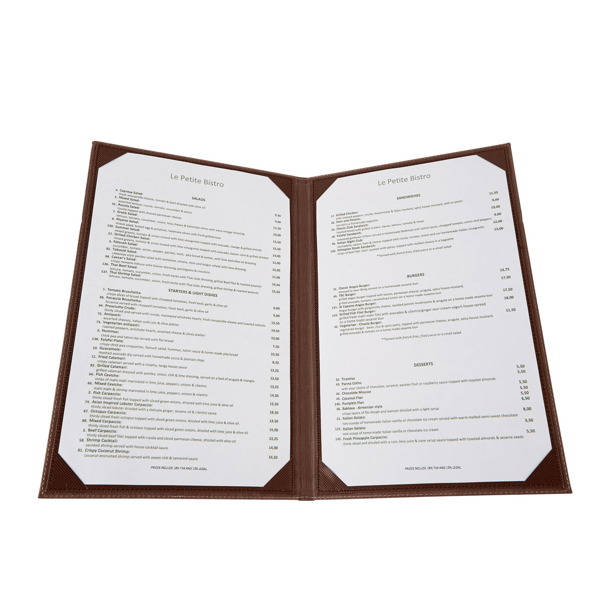 Winco LMD-814BN Menu Cover, Double, Legal Size, Holds 8-1/2" X 14" Paper | leather-like