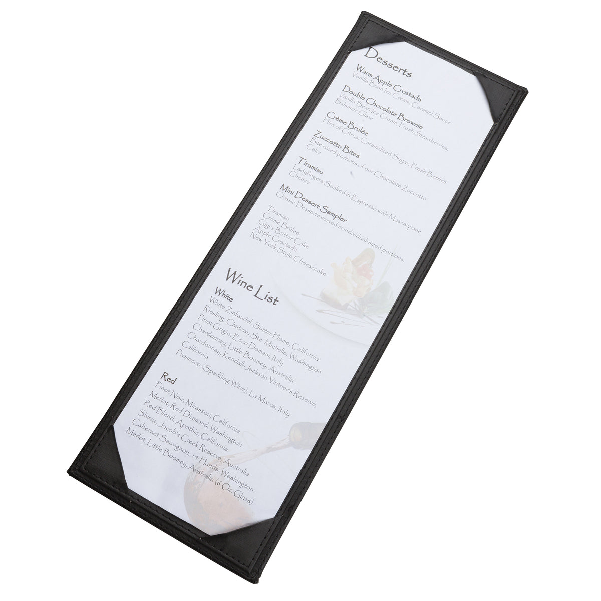 Winco LMS-414BK Menu Cover, Single, Bar Size, Holds 4-1/2" X 14" Paper | leather-like