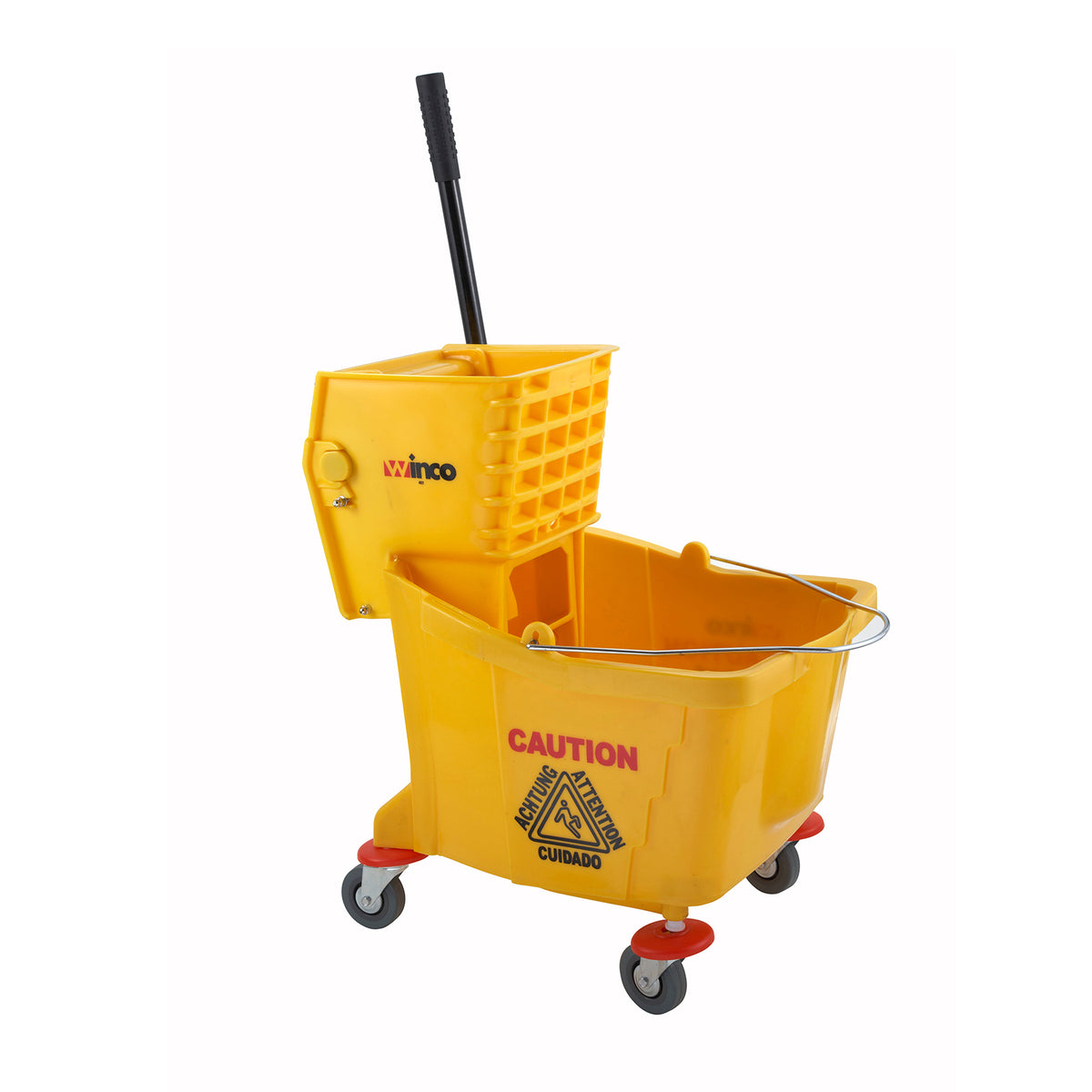 Winco MPB-36 36 Quart Plastic Mop Bucket with Wringer / Yellow | 20.5" Wide