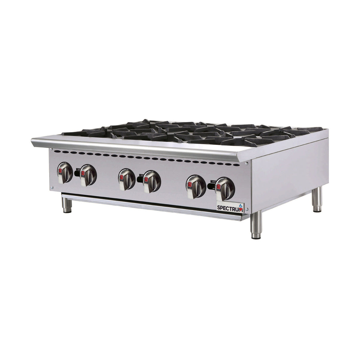 Winco NGHP-6 36" Countertop Gas Hotplate with (6) Burners, Infinite Controls, 150.000 BTU