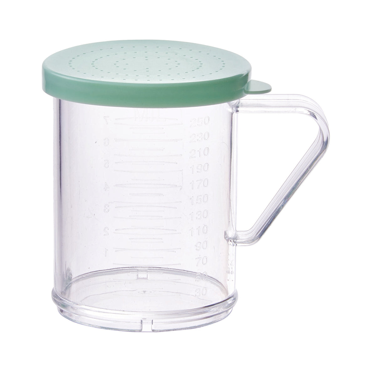 Winco PDG-10G 10 Oz. Clear Polycarbonate Dredge with Snap-On Green Lid | 10 - 11 oz