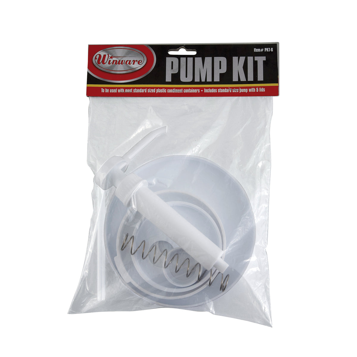 Winco PKT-6 9" Dip Tube Pump Kit with Five Plastic Lids (various 1-9/16" to 6-5/16") - Set