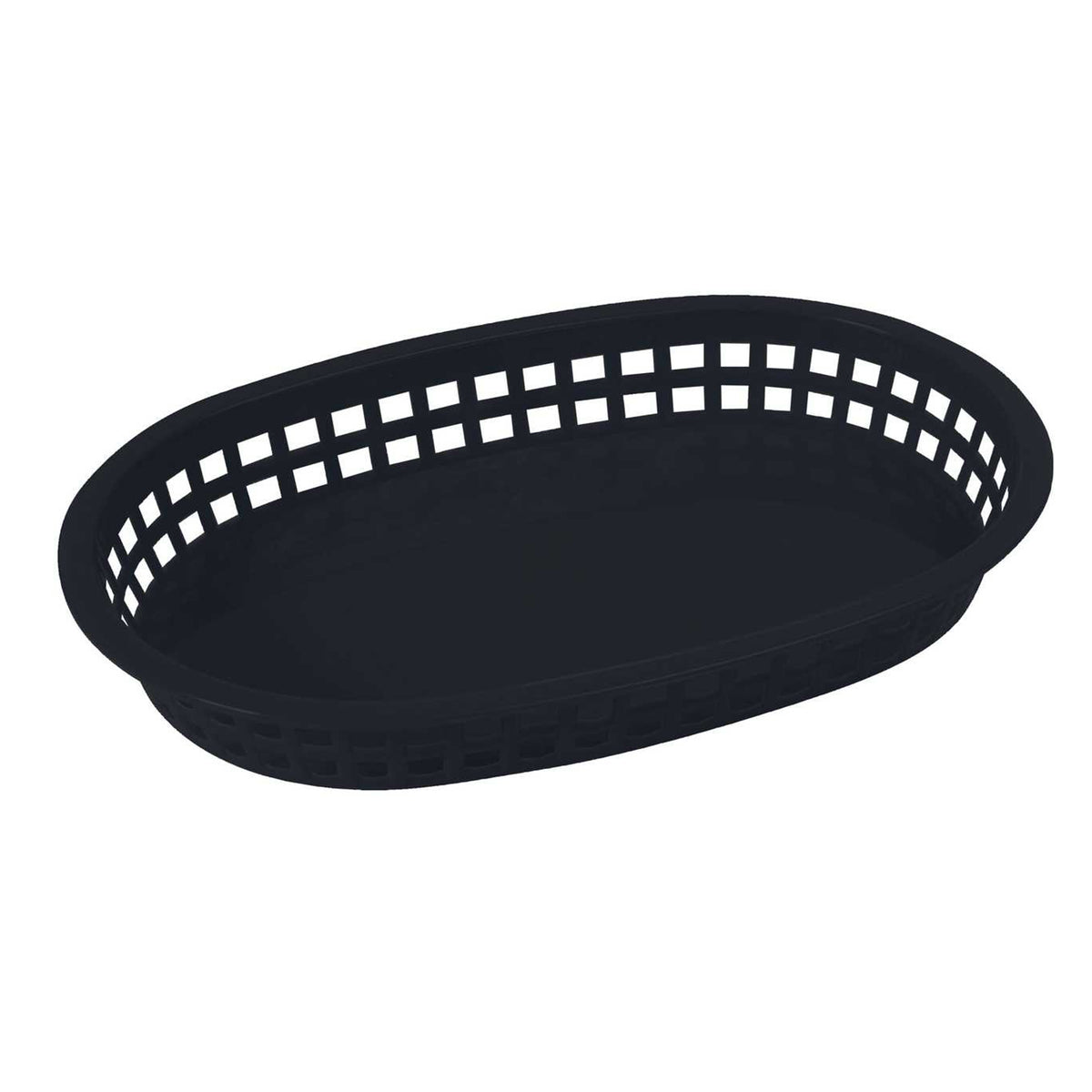 Winco PLB-K Black Oval Platter Basket, 10.75" x 7.25" x 1.5", Lamp Safe to 150°F, NSF - 1 Dozen | plastic