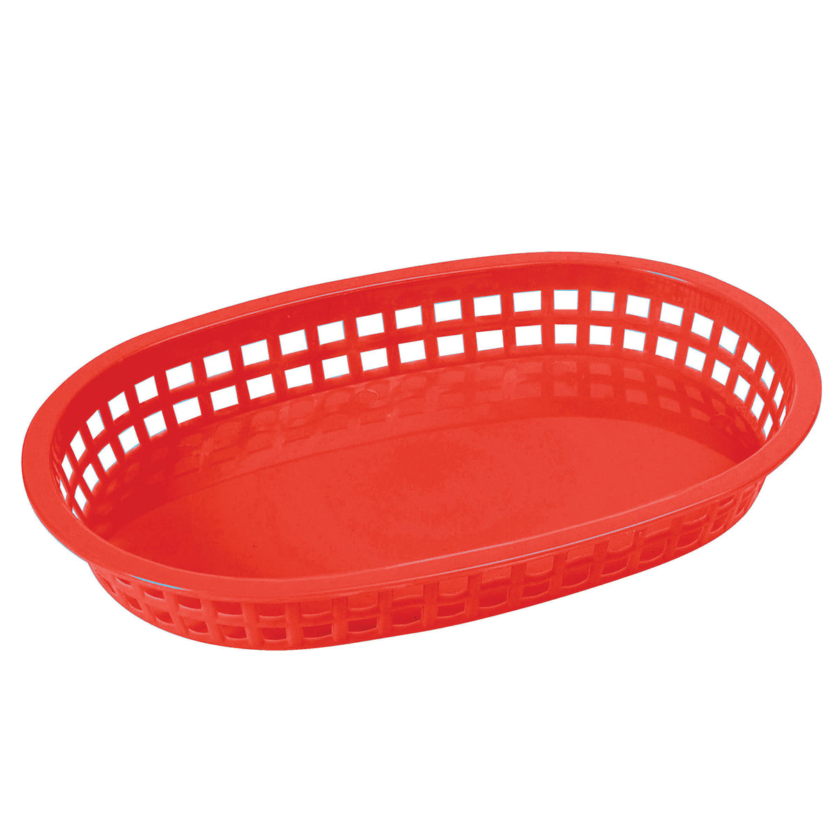 Winco PLB-R Oval Platter Basket, 10.75" x 7.25" x 1.5" Red Poly, Safe 150°F, BPA-Free - 1 Dozen | plastic