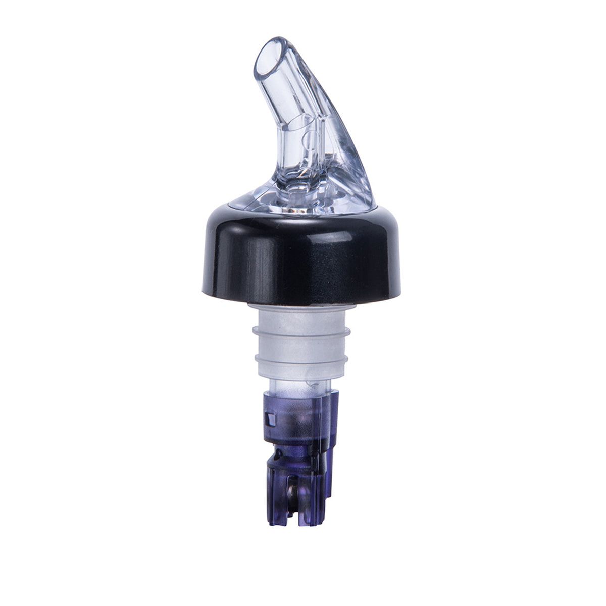 Winco PPA-113 Liquor Pourer, 1-1/8 oz, Plastic with Black Collar, Clear Spout, Purple Tail - 1 Dozen | 0" Wide