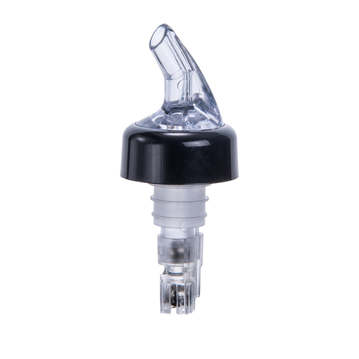 Winco PPA-125 Liquor Pourer, 1-1/4 oz, Clear Spout & Tail, Black Collar, Plastic Bearings - 1 Dozen | 0" Wide