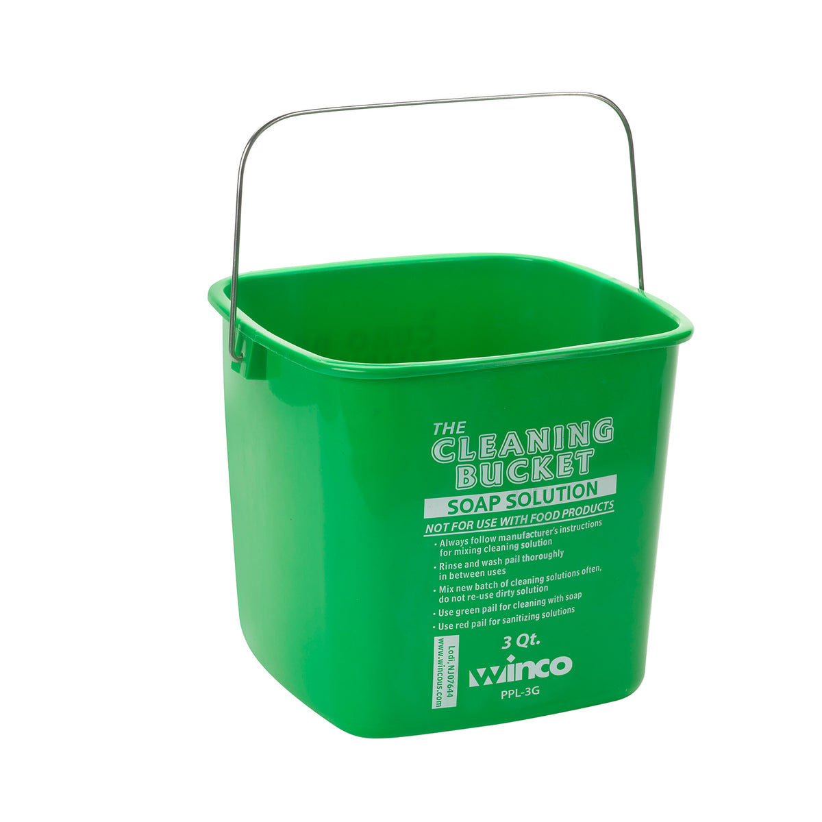 Winco PPL-3G Green Square 3 Qt. Cleaning Bucket with Handle for Soap | plastic