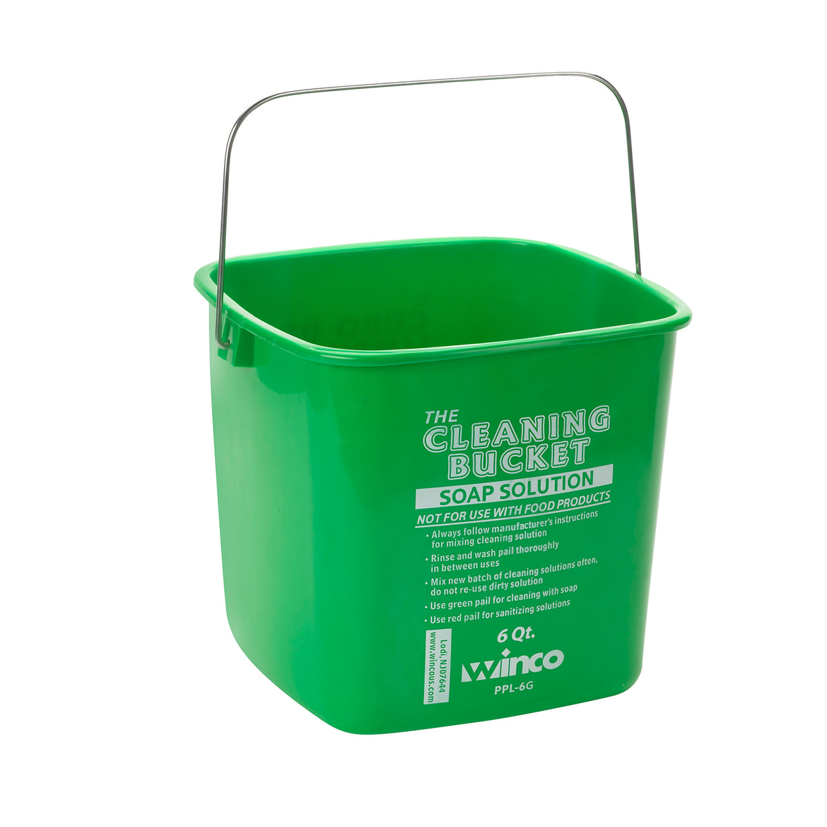 Winco PPL-6G Green Square 6 Qt. Cleaning Bucket with Handle for Soap | plastic