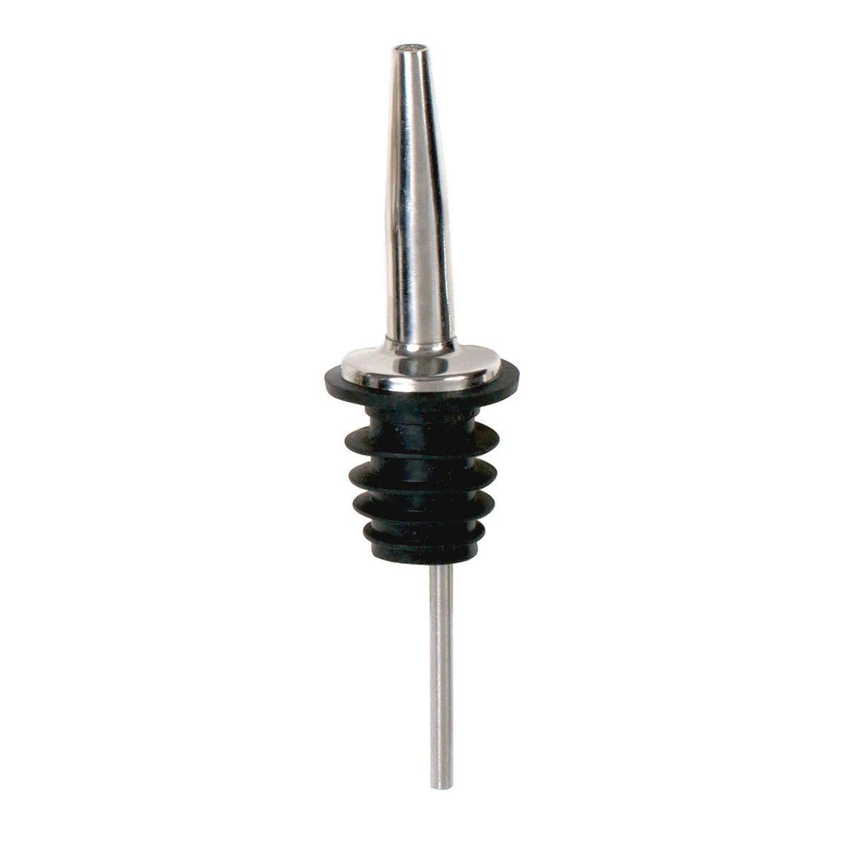 Winco PPM-4 Medium Flow Stainless Steel Liquor Pourer with Tapered Silver Spout, Poly Cork - 1 Dozen | free flow