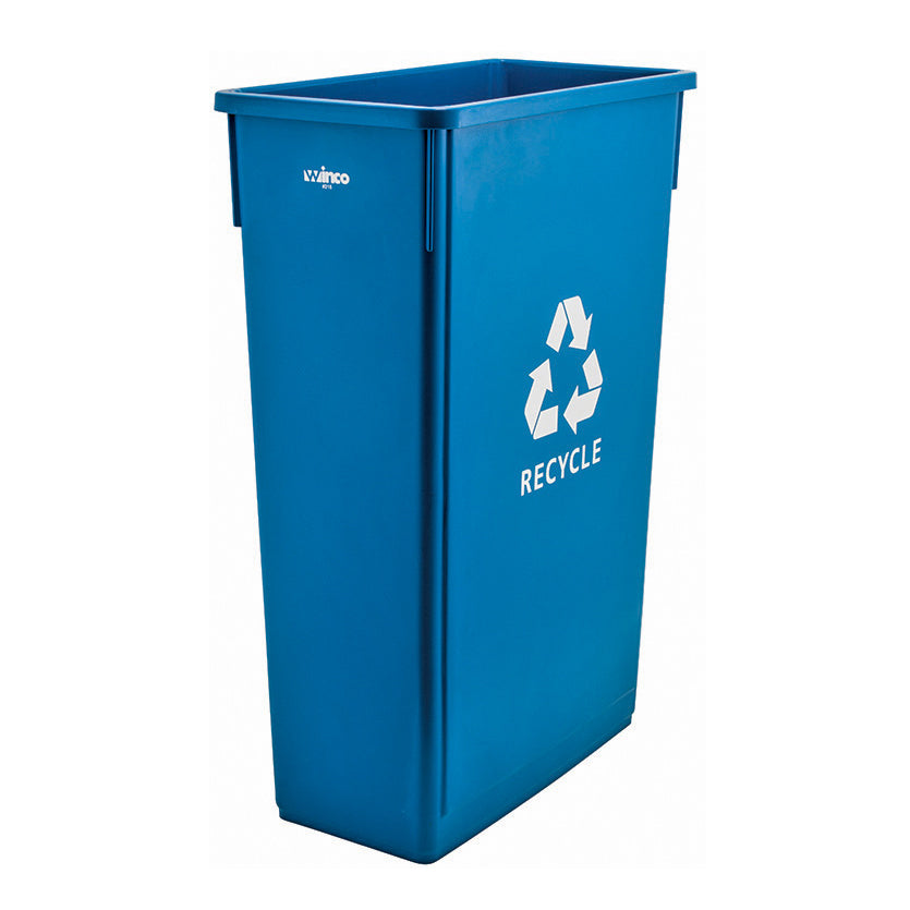 Winco PTC-23L 23 Gallon Blue Plastic Slender Recycle Trash Can (lid not included) | 20.13" Wide
