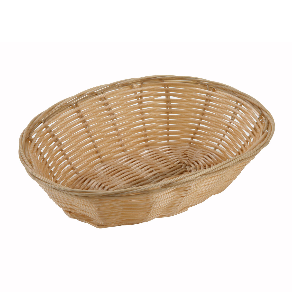 Winco PWBN-9V Oval Woven Basket, 9-1/2" x 6-1/2" x 2-3/4" H, Tan Polypropylene, Restaurant Design - 1 Dozen