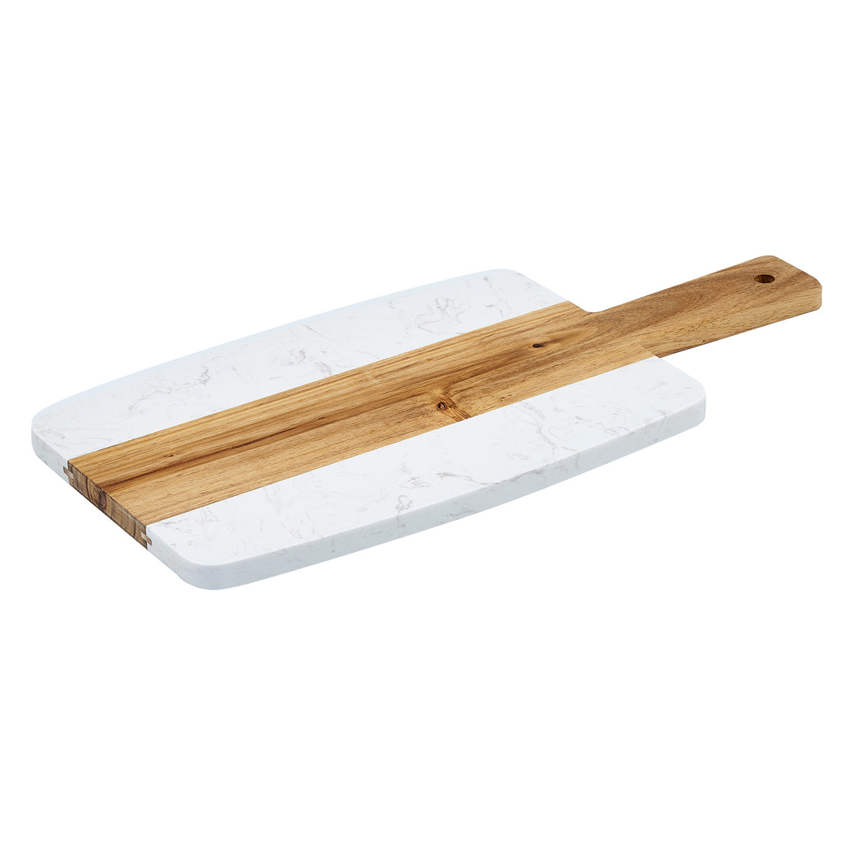 Winco SBMW-157 10 3/4" x 7" Marble and Wood Serving Board wi/ Handle