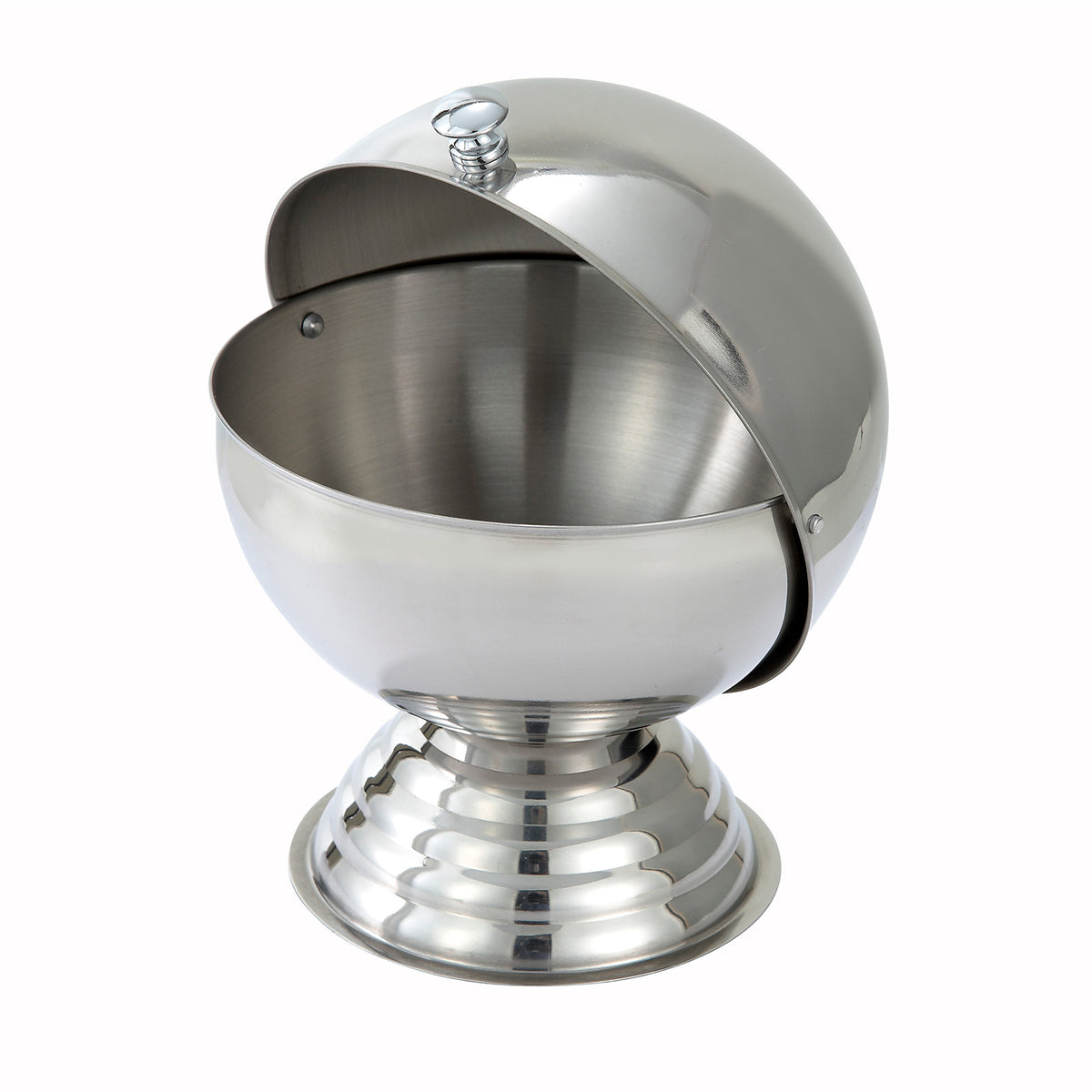 Winco SBR-30 20 oz. Sugar Bowl w/ Roll Top Lid, 5 1/4" Round, Stainless Steel