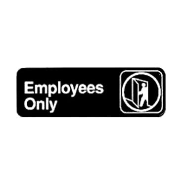 Winco SGN-305 Employees Only Sign - Black and White, 9" x 3" w/ Symbol