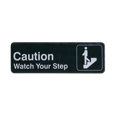 Winco SGN-326 Caution, Watch Your Step Sign - Black and White, 9" x 3" w/ Symbol