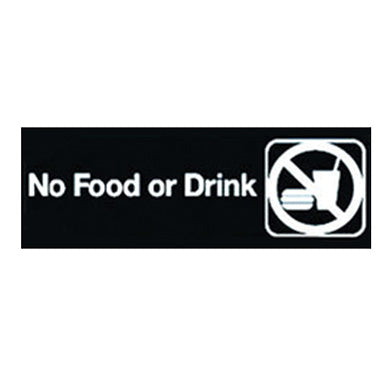 Winco SGN-333 No Food Or Drink Sign, 9" x 3", White Imprint On Black