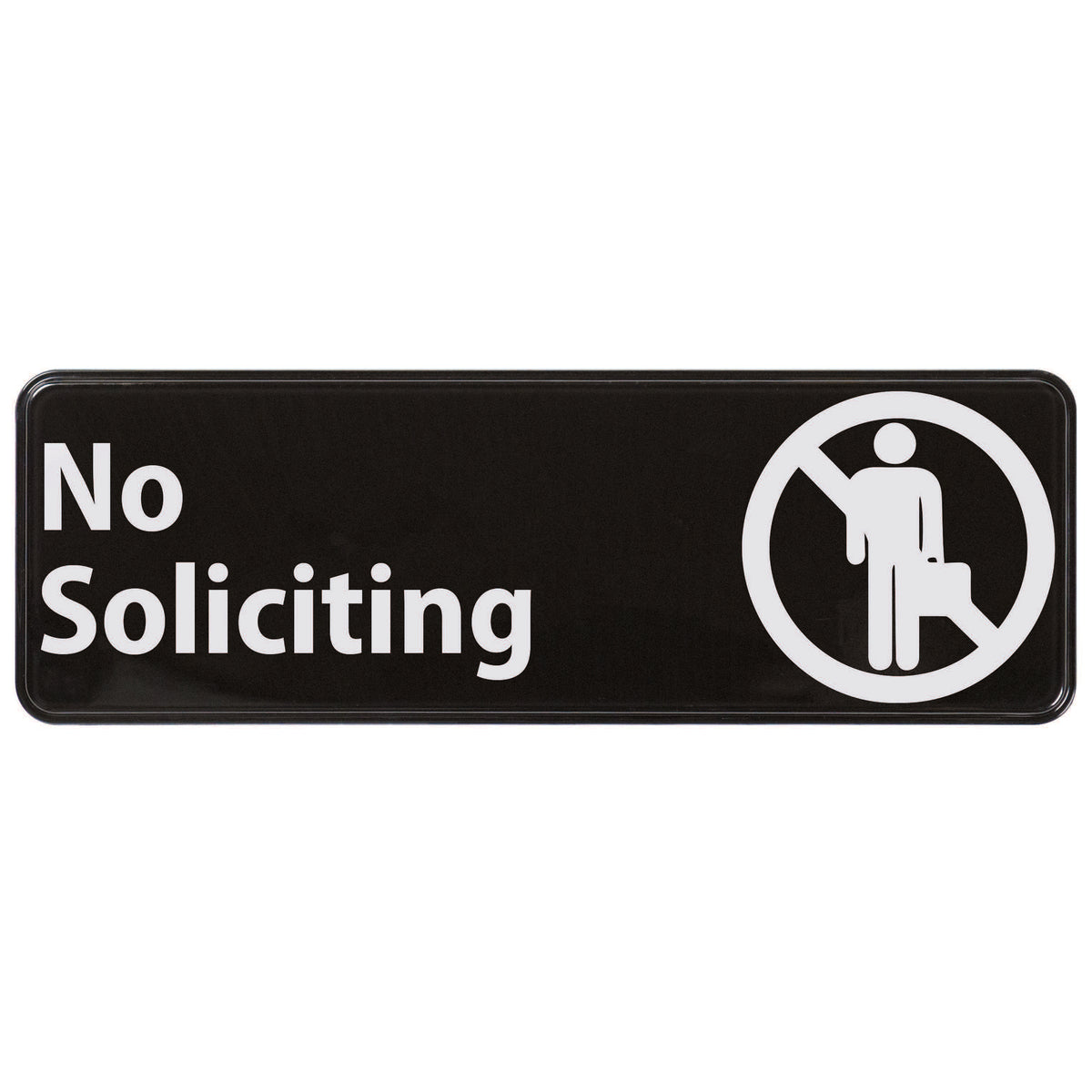 Winco SGN-336 No Soliciting Sign - White Imprint on Black, 9" x 3"
