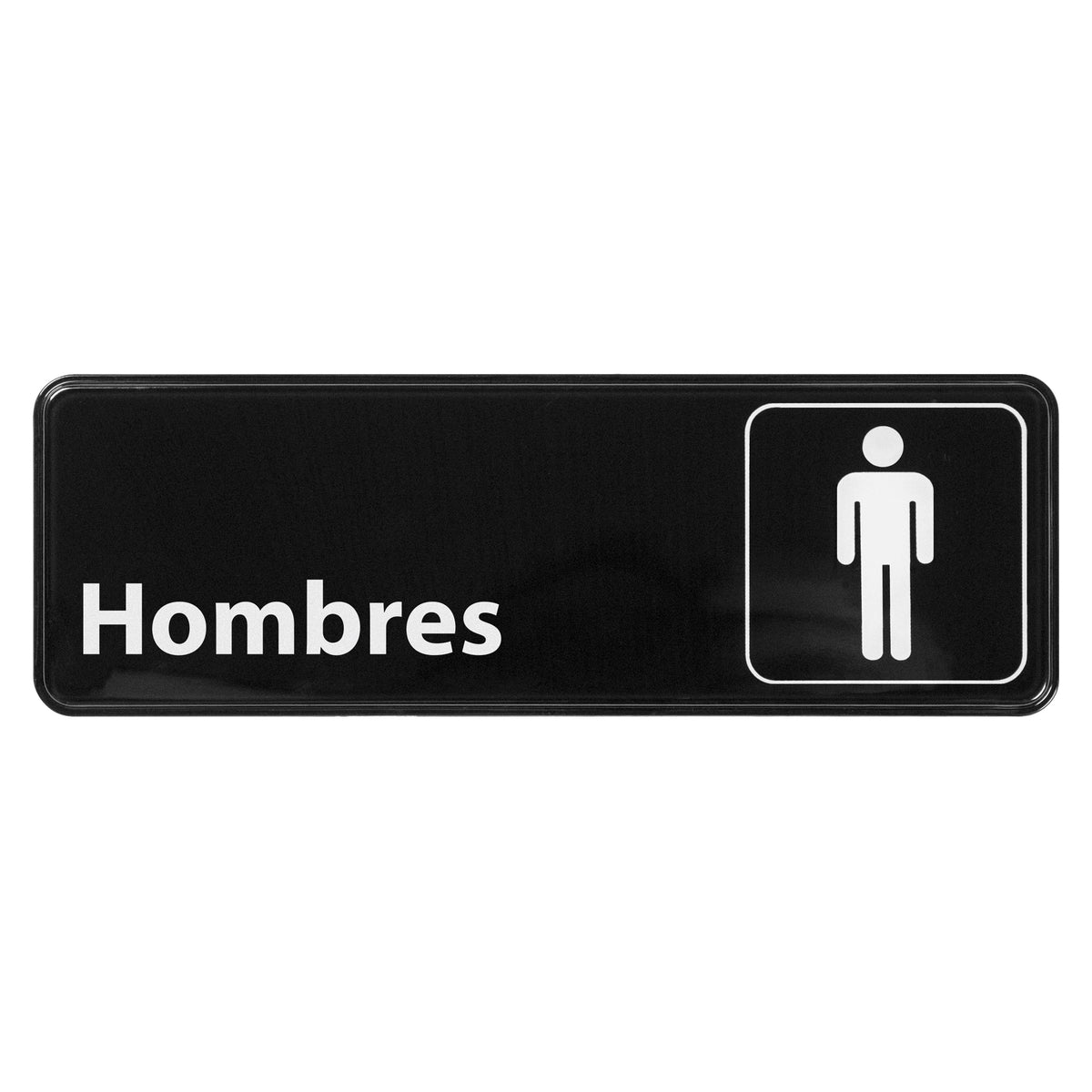 Winco SGN-368 White Imprint on Black 3" x 9" Spanish Men Information Sign