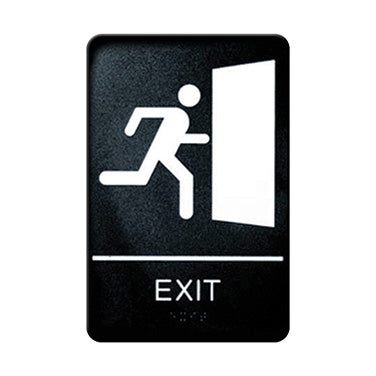 Winco SGNB-604 6" x 9" Exit Wall Sign with Braille, White Imprint on Black