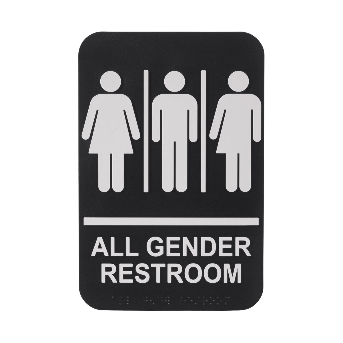 Winco SGNB-607 6" x 9" Braille All Gender Information Sign, White Imprint on Black