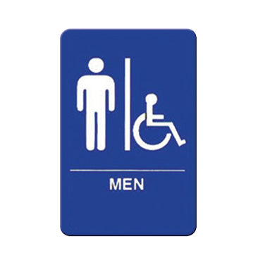 Winco SGNB-652B 6" x 9" Men Handicap Wall Sign with Braille, White Imprint on Blue